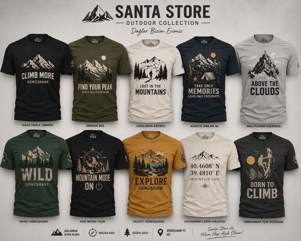 Santa Store Outdoor Collection tişört tasarımları önizlemesi